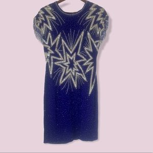 Vintage 80s Daval Designs Blue Flapper Dress